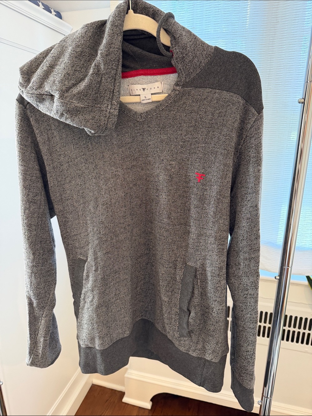 Fahrenheit Gray Hooded Pullover with Red Logo Accent